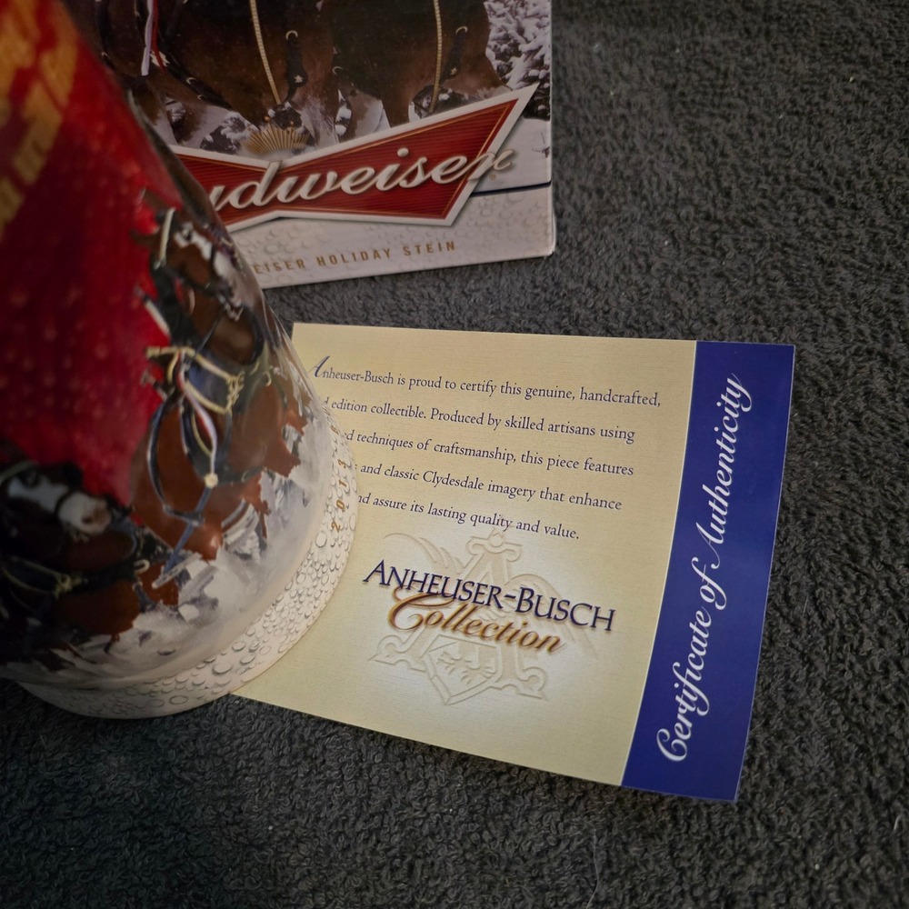 Budweiser Holiday Stein 2013 Sights of the Season Beer Mug Red Clydesdales COA - Picture 2 of 6